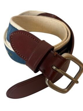 J crew Embroidered patterned Trout Opal Blue belt men’s size 38.
